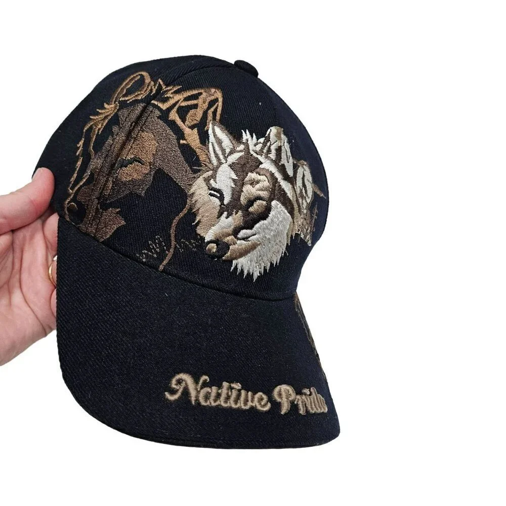 Native Pride Wolf Embroidered Cap Adjustable Fit WEST Best‎ Headwear Adjustable